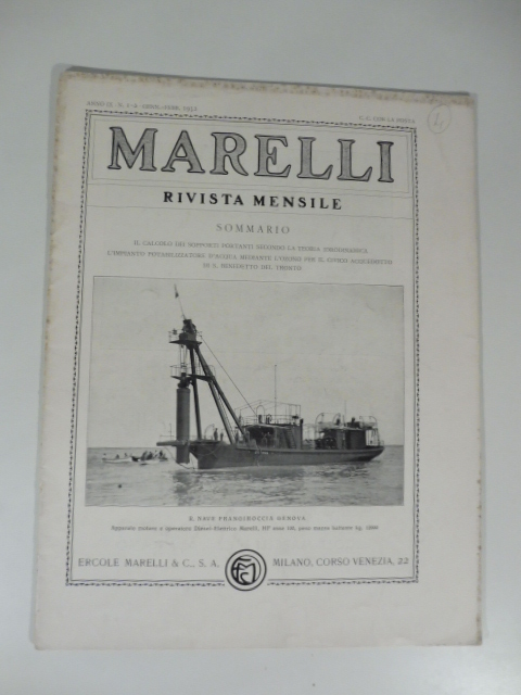 Marelli. Rivista mensile, num. 1-2, gennaio-febbraio 1932. L'impianto potabilizzatore d'acqua mediante ozono per il civico acquedotto di S. Benedetto del Tronto